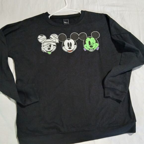 DISNEY Large MICKEY MOUSE HALLOWEEN Black Long-Sleeved Lightweight sweatshirt - Picture 3 of 9